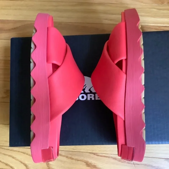 Sorel Leather Viibe Slide Sandal Red Glo/ Gum 16 SZ 9.5 - Picture 5 of 12